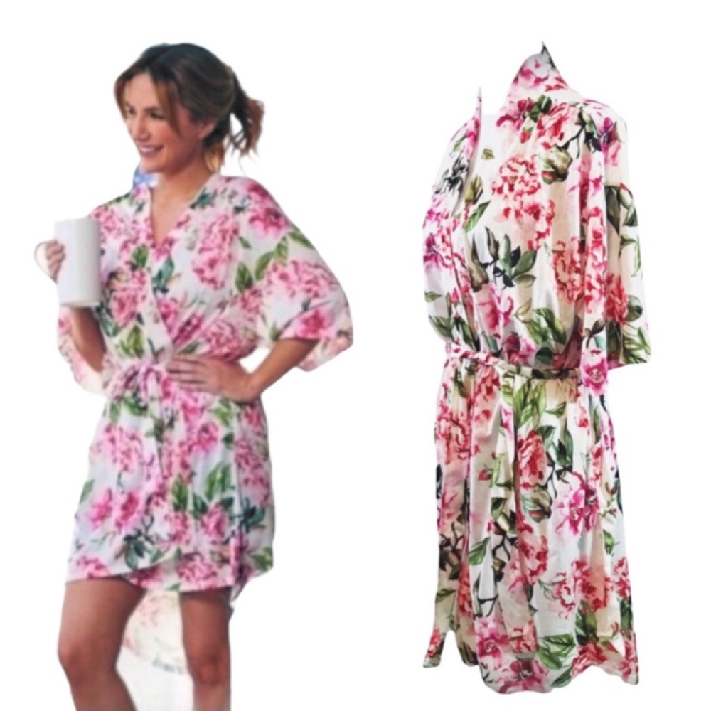 Show Me Your MuMu Pink Garden Of Bloom Floral Lightweight Wrap & Tie Robe Small